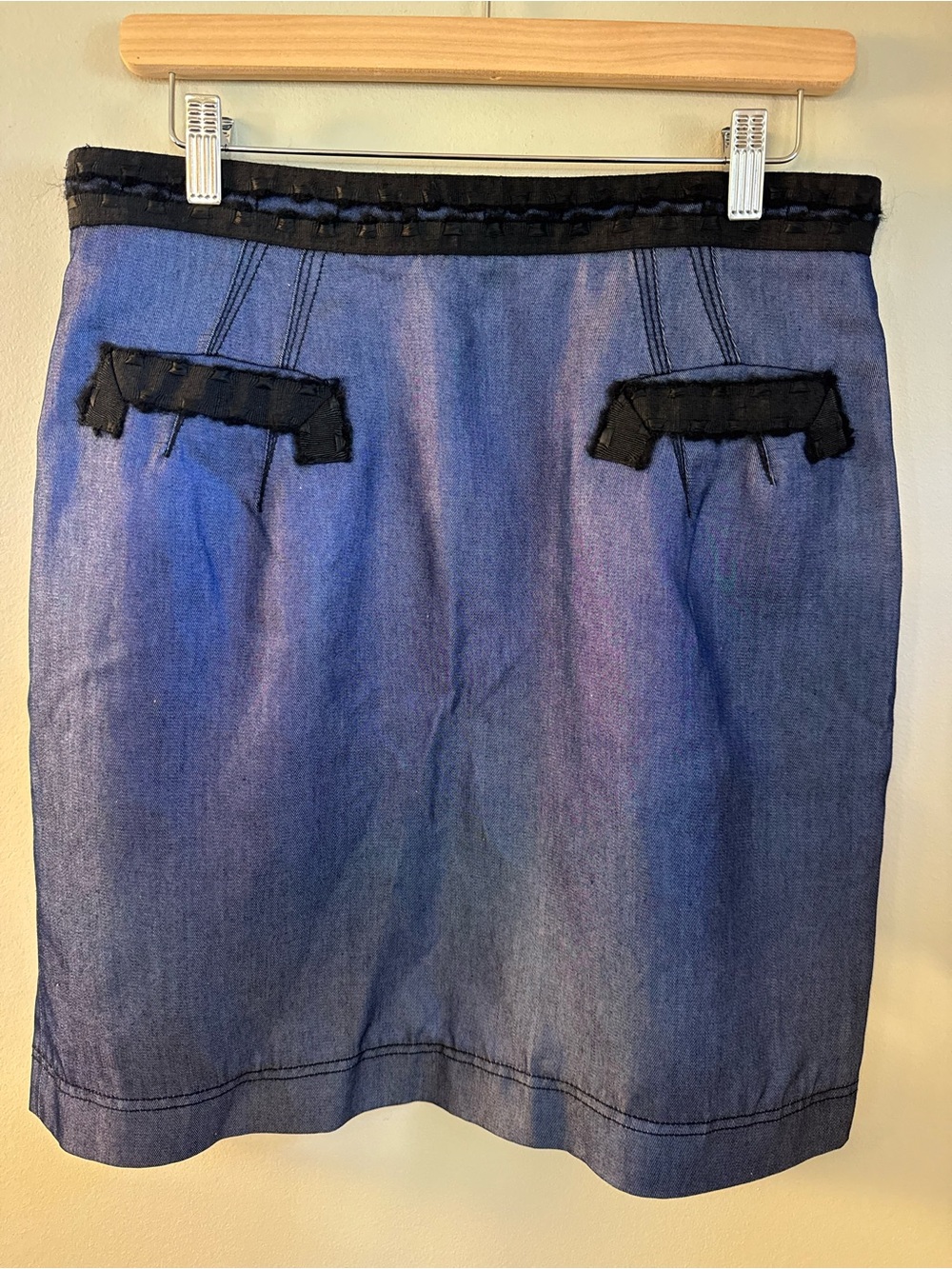 Z SPOKE BY ZAC POSEN Chambray Skirt with Designer Ribbon Trip Blue Black Size 12